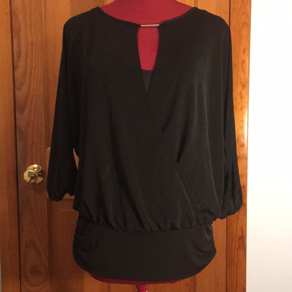 Jennifer Lopez 3/4 sleeve black sheer top